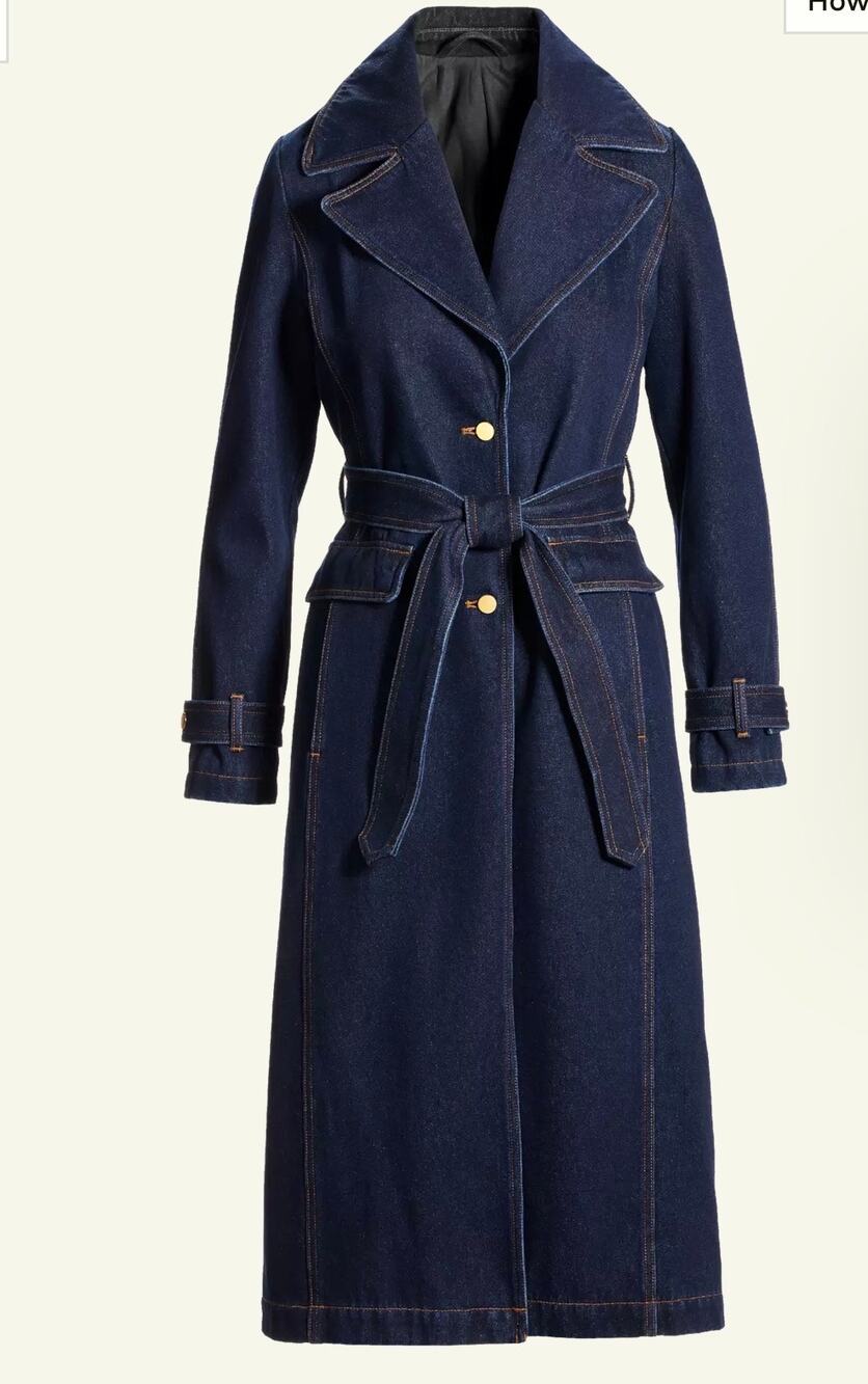 Boston Proper Chic Denim Belted Trench Coat Dark Rinse Long Jacket NWT Size XS